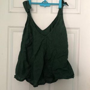 Green Linen Tank-top with Tie Straps